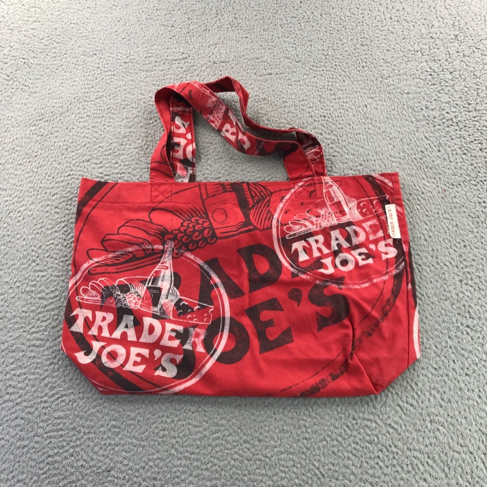 Vintage Trader Joes Made in USA Red Canvas Cheese Wine And Bread Tote Bag